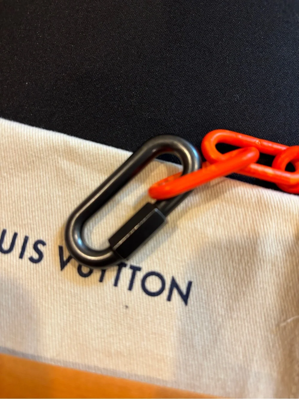 Louis Vuitton Brown Monogram Pouch with Bright Orange Chain